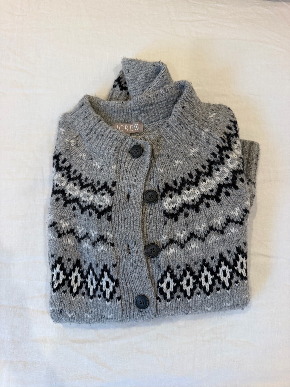 J. Crew Gray Fair Isle Button Cardigan Sweater - Picture 2 of 3